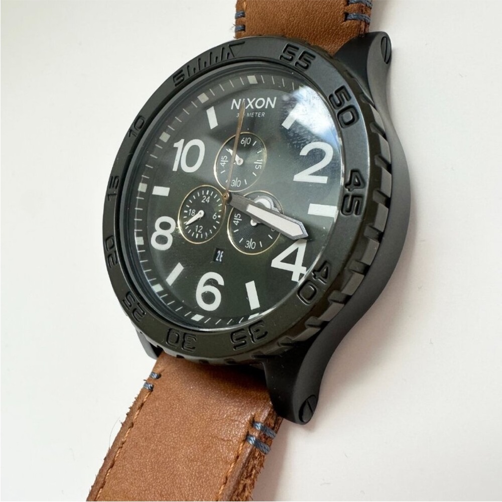 Custom NIXON 51-30 Chrono watch leather band +  black stainless steel matte band